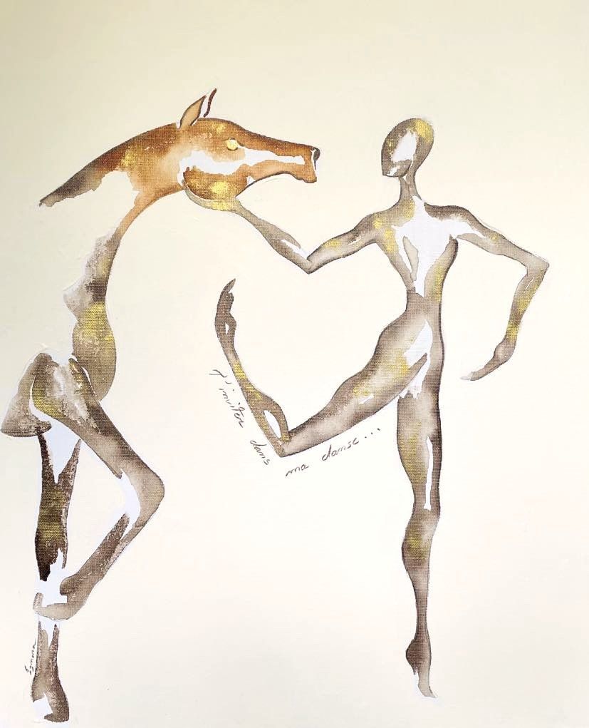 "T'inviter dans ma danse".
Sur toile encollée 55x46cm. Encres, acrylique.