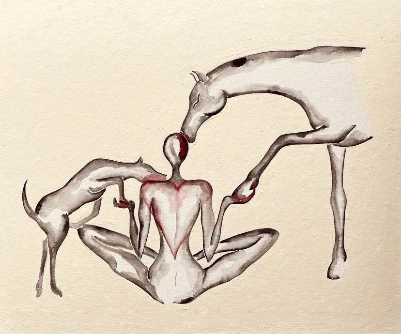 "Ensemble toujours"
Sur toile encollée 55x46cm. Encres, acrylique).