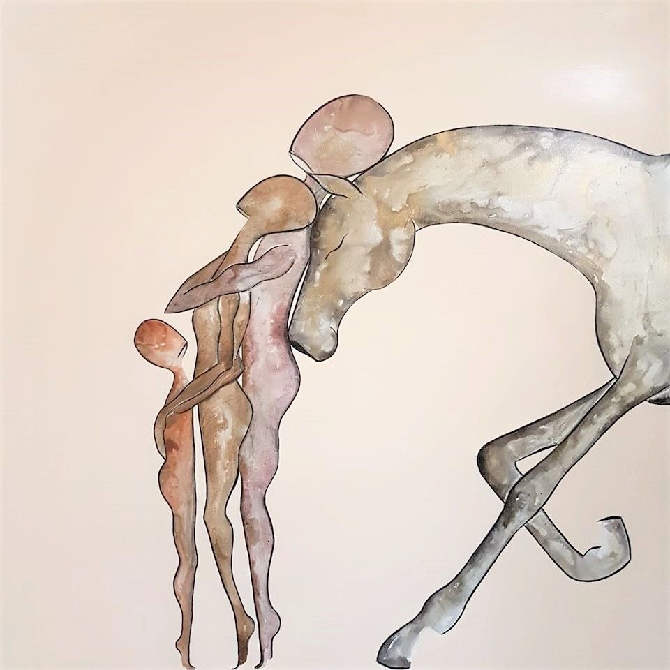 "Simplement nous"
Toile châssis lin 100x100.
Encres, acrylique.