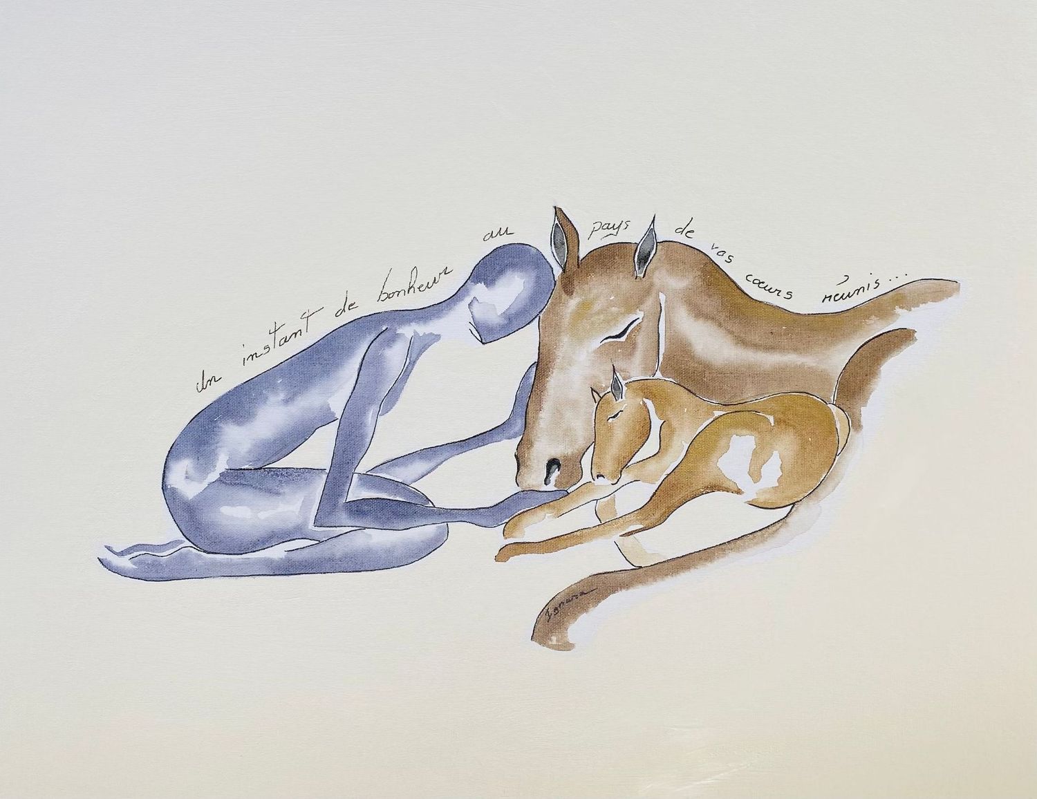 "Un instant de bonheur".
Toile encollée 55cmx46.
Encres, acrylique.