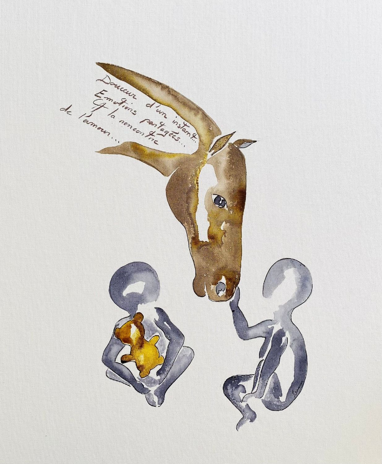 "Douceur d'un instant.."
Sur toile encollée 46x38cm.
Encres, acrylique....