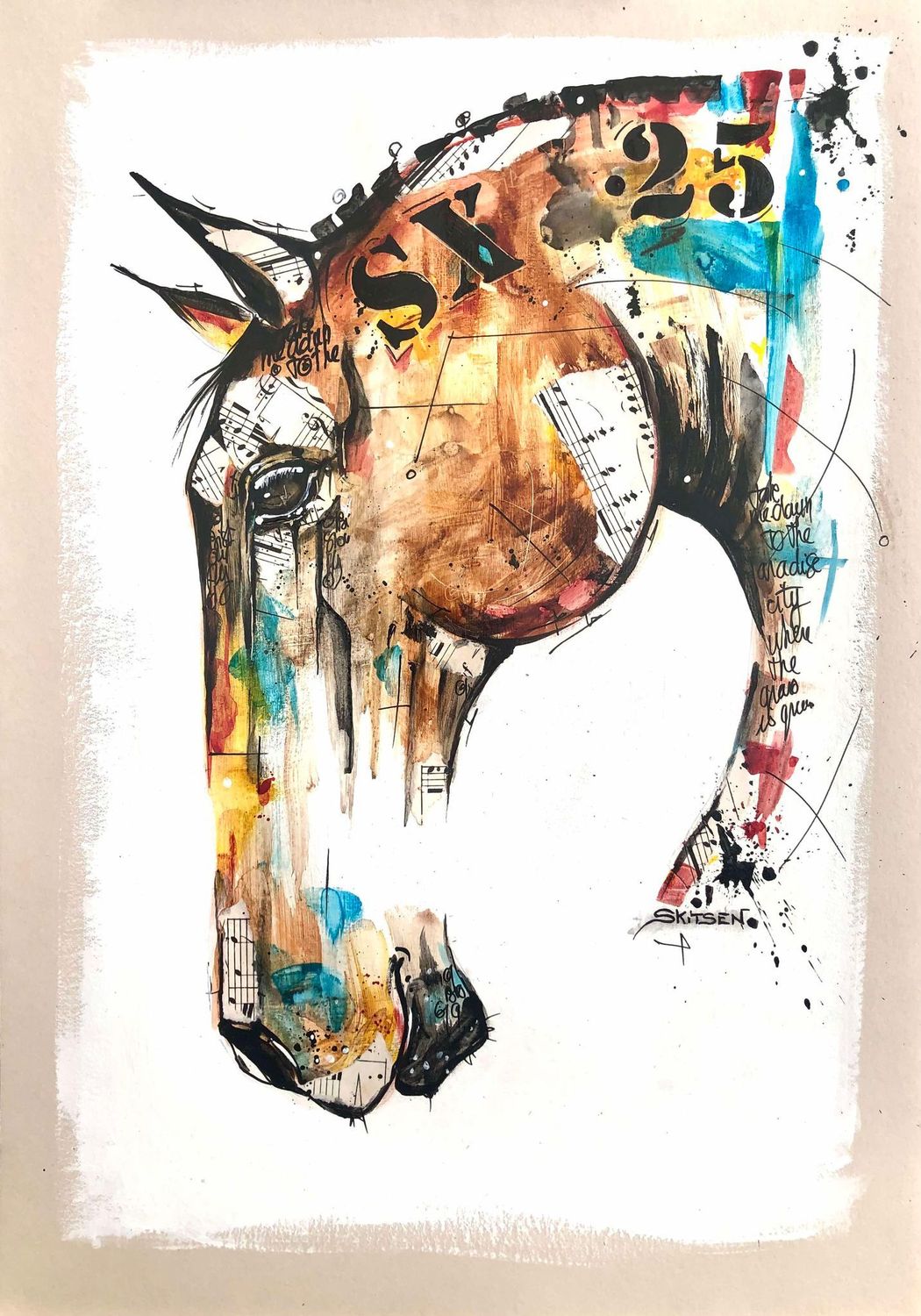"Bien plus qu'un compagnon".
Sur papier écru 250gr 42x29,5cm.
Pastels, encres, acrylique, collages.