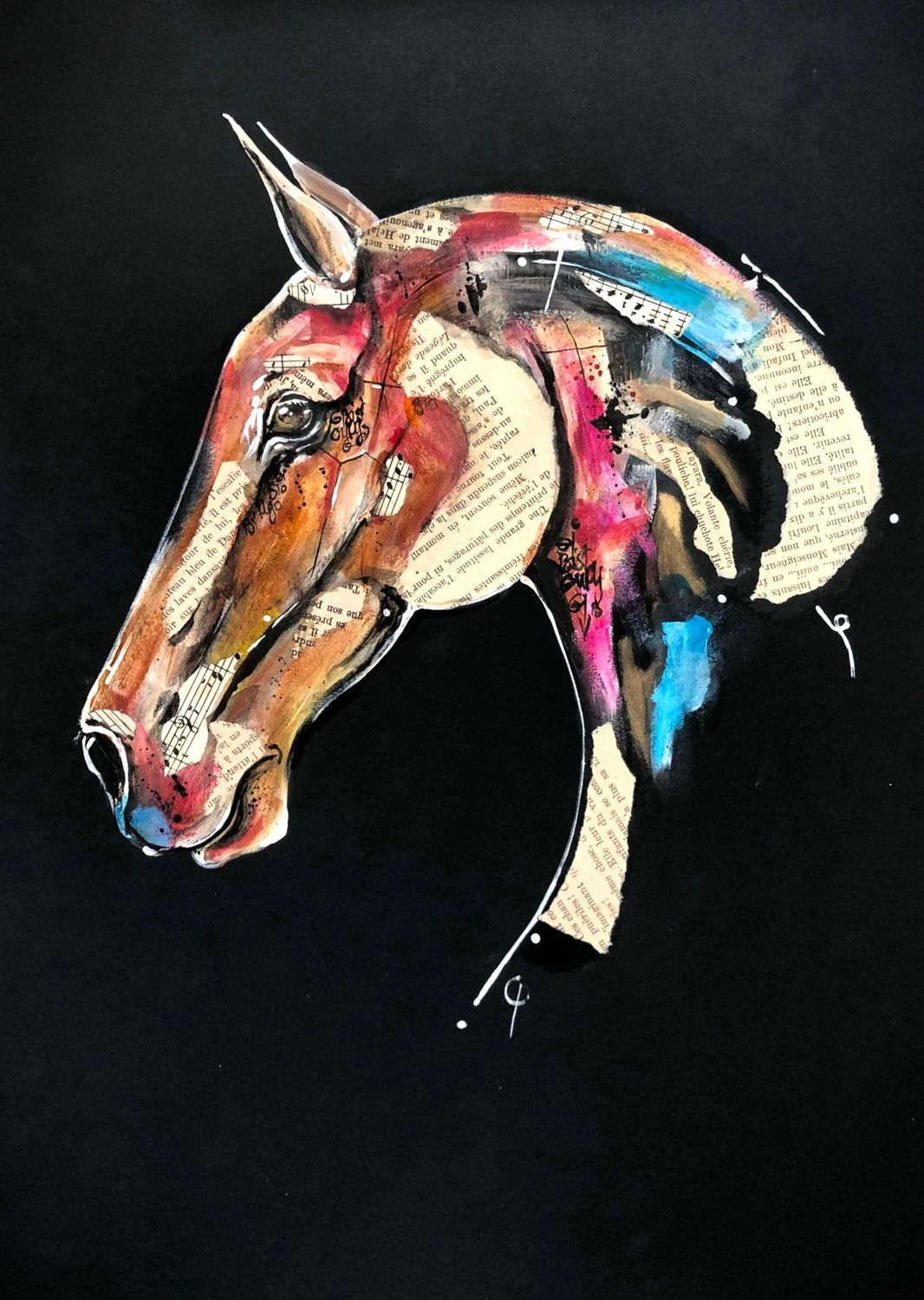 "Faire de tes mots les miens". Sur papier black 250gr 42x29,5cm.Acrylique, pastels, encres, collages.