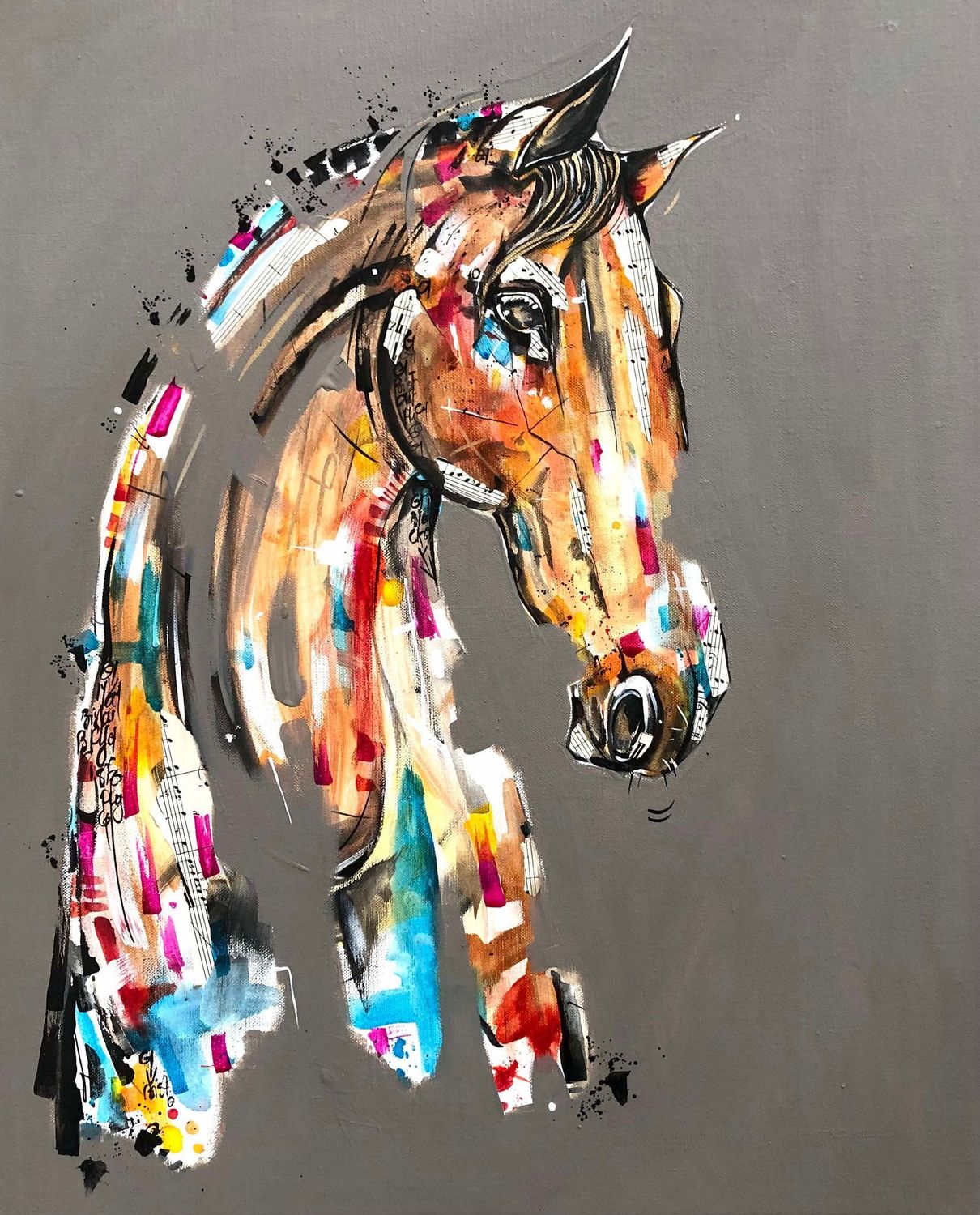 "Eclat de couleurs". Sur toile châssis lin 61x50 cm. Acrylique, encres, pastels, divers, vernis...