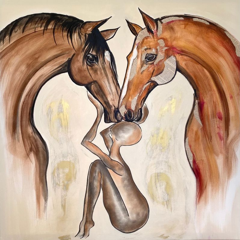 "Souffle de vie".Sur grande toile châssis coton100cmx100cm. Acrylique, pastels, encres....