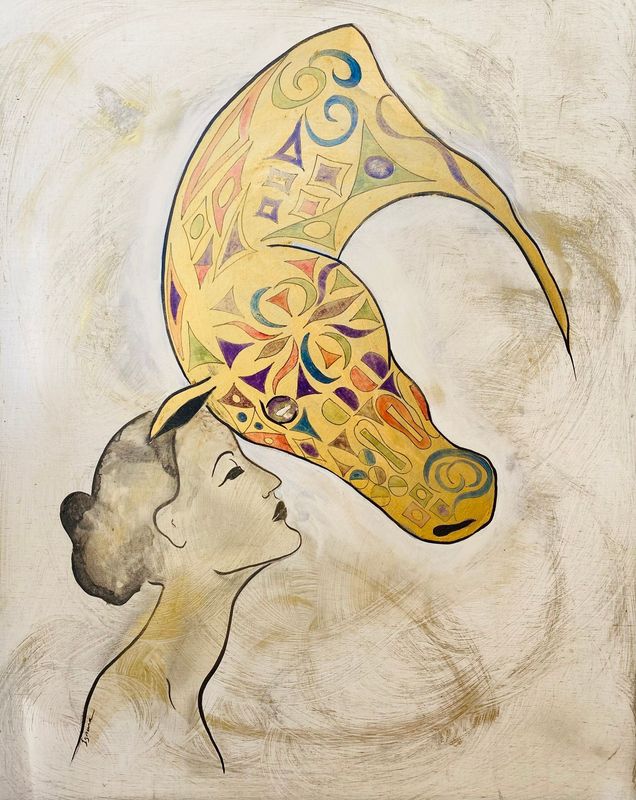 "Contre ton âme".Sur toile châssis lin 81x65cm. Acrylique, pastels, encres, poudre or...