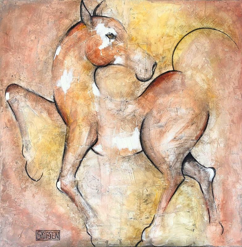 "Suivre tes pas".  Sur toile châssis lin 80x80cm. Pastels, fusains, acrylique, vernis...