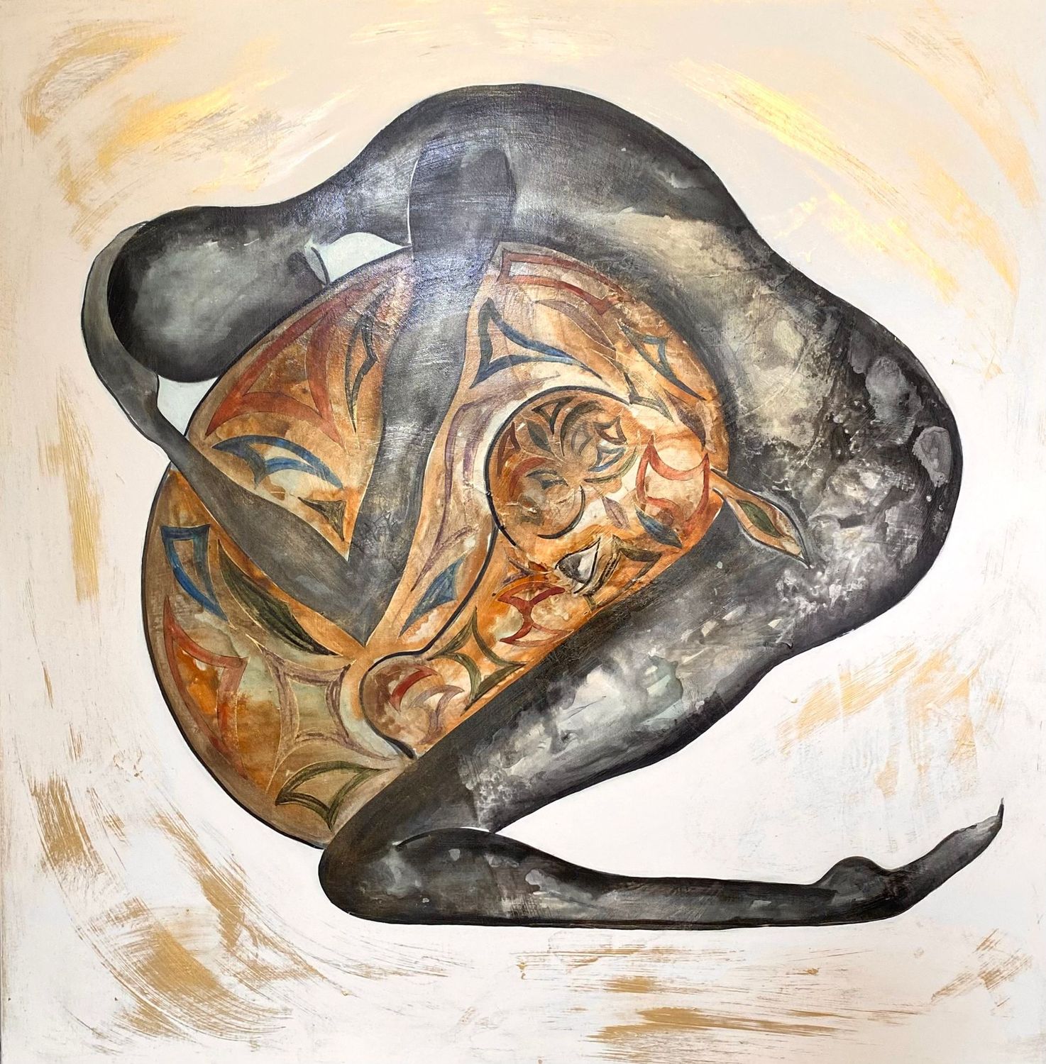 "Autour de ton âme." Sur toile châssis. Acrylique, pastels, fusains, encres, vernis..
