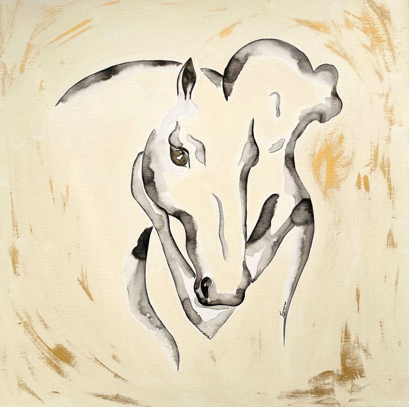 "Osmose". Sur toile châssis lin 50x50cm. Acrylique, encres, poudre or.
