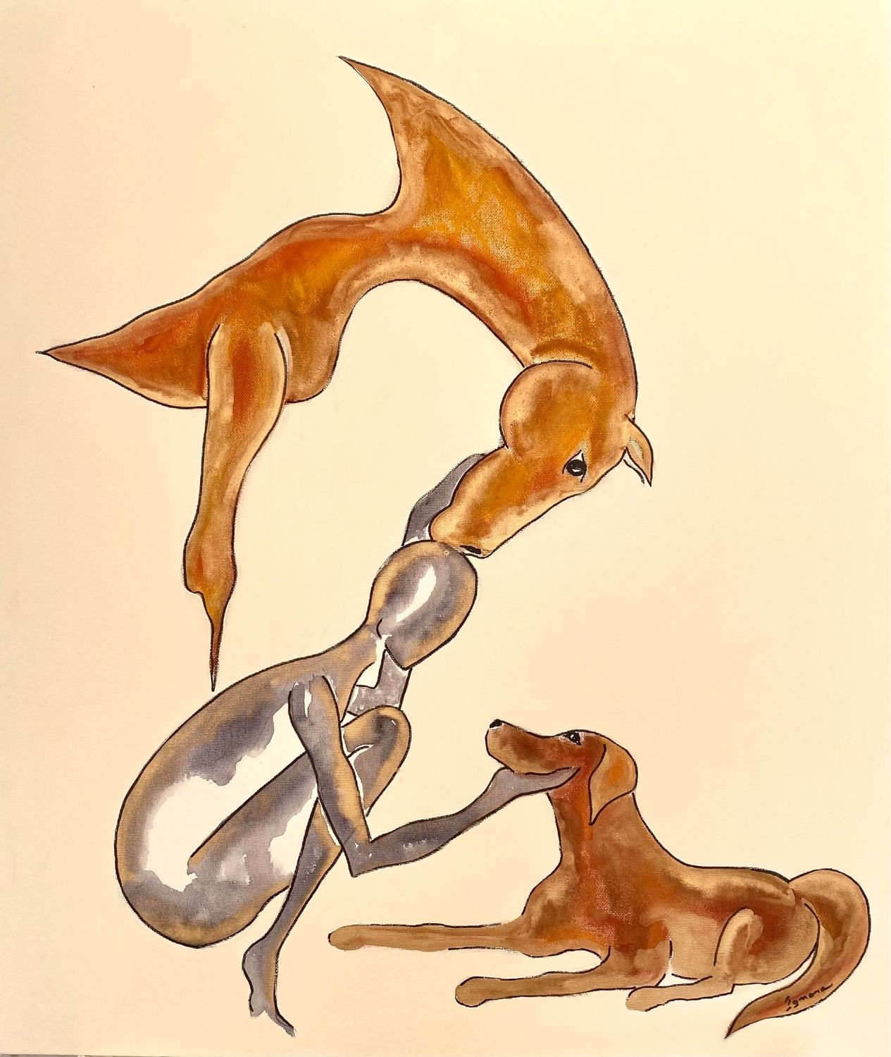 "Les liens immuables". Toile châssis lin 55x46cm. Acrylique, encres.