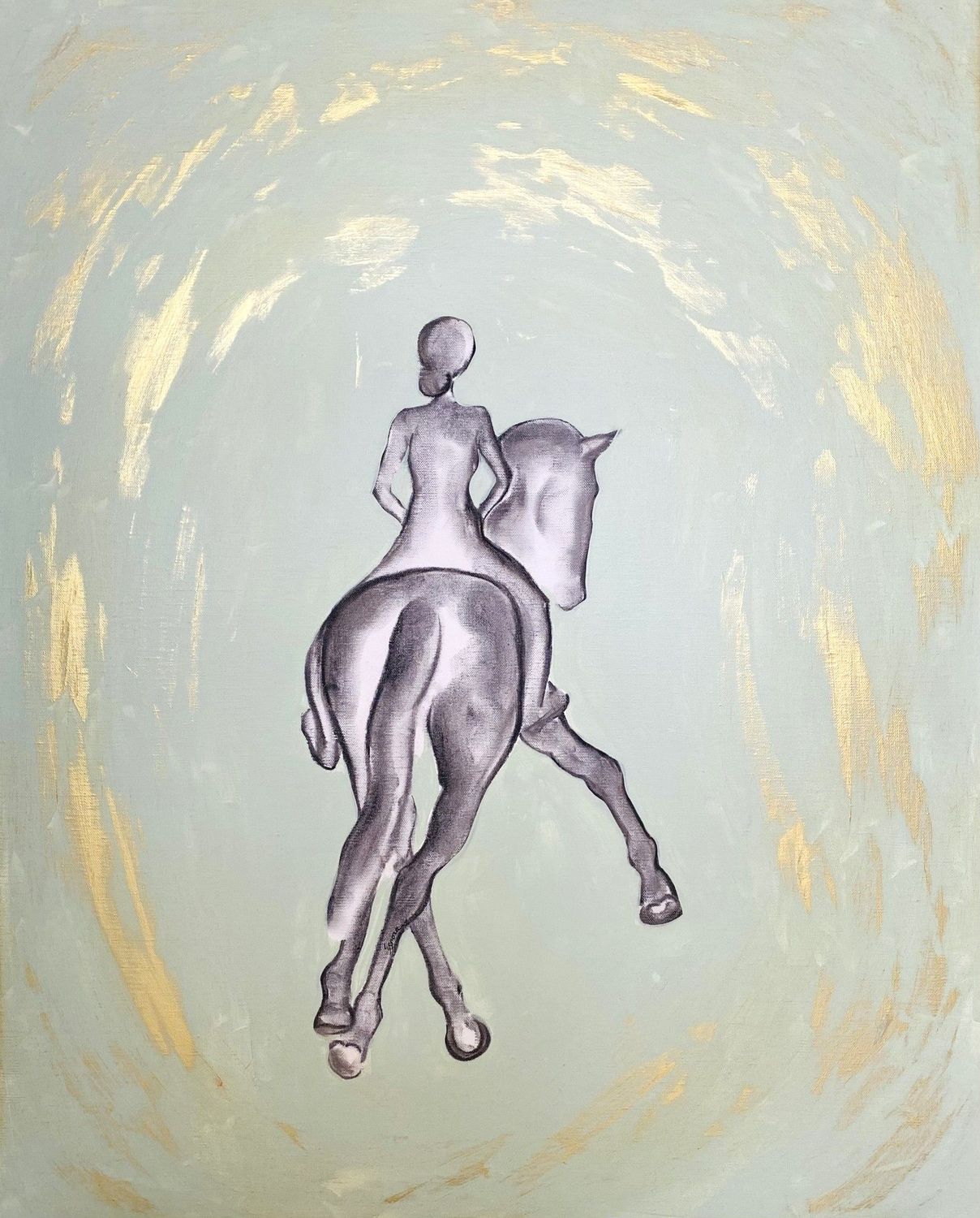"Danser avec toi". Sur toile châssis lin 81x65cm. Acrylique, encres, poudre or.
