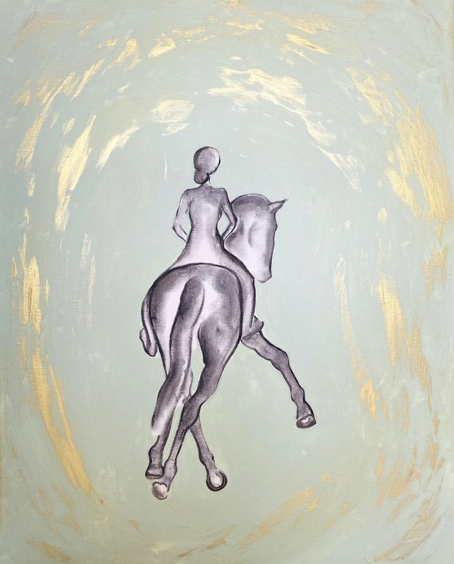 "Danser avec toi". Sur toile châssis lin 81x65cm. Acrylique, encres, poudre or.