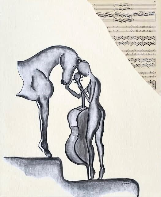"Quelques notes de fusion" Réalisation sur toile châssis lin 60x50 cm. Acrylique, encre chine, collage.