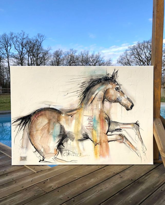 "Puissance". Sur une grande toile châssis lin de 100x80cm. Pastels, fusains, encres.