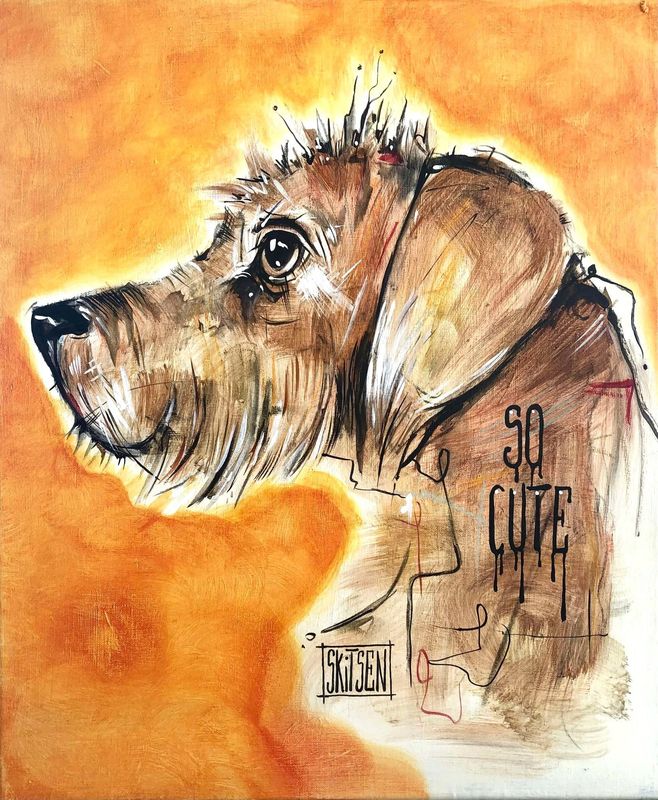 "So cute". Sur une toile châssis lin de 55x46cm. Pastels, fusains, encres....