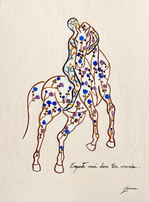 "Emporte moi dans ton monde". Sur toile châssis lin 40x30cm.
