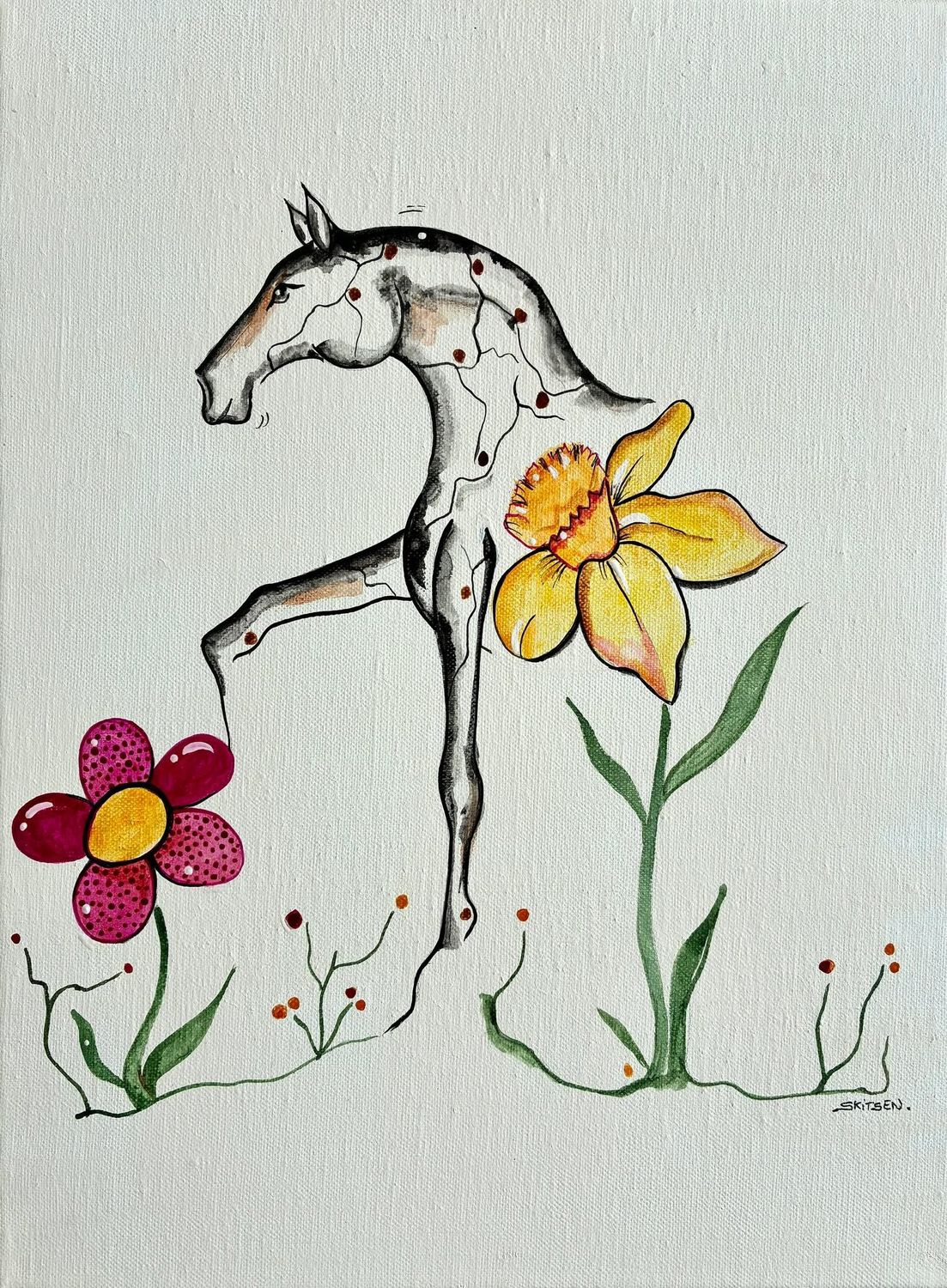 "Printemps". Sur toile châssis lin 40x30cm. Acrylique, encres.