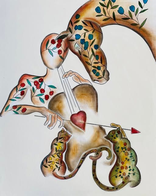 "La musique de ma vie".  Sur toile châssis lin 80x65cm.  Fusains, pastels, encres....