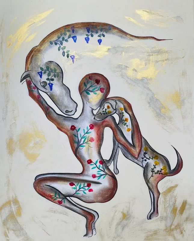 "Entre vous". Sur toile châssis lin 72x60cm. Acrylique, encres, pastels....