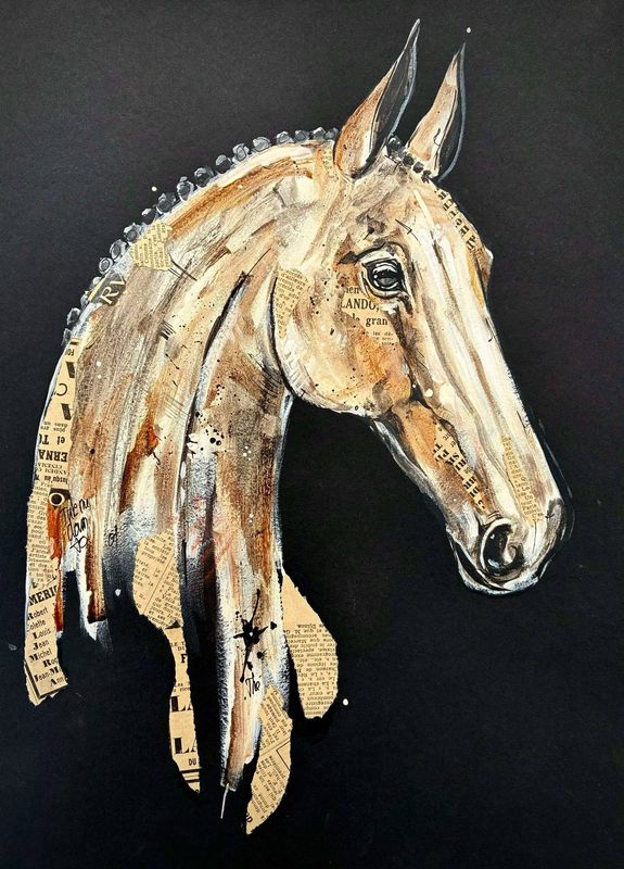 "Portrait". Sur papier black 250gr 42x29,5cm. Acrylique, pastels, encres, quelques collages.