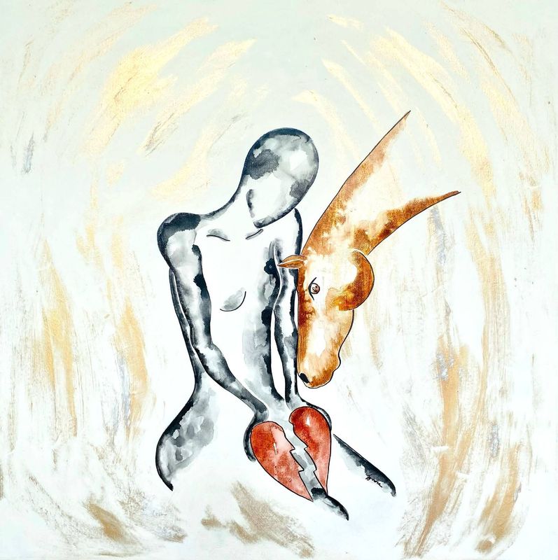"Te laisser me guérir" Réalisation sur toile châssis lin 60 par 60 cm Acrylique, encres.