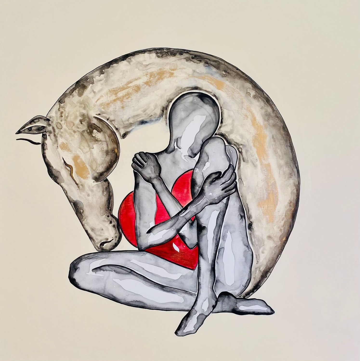 "Simplement l'amour". Sur toile châssis lin 100x100cm. Acrylique, encres.