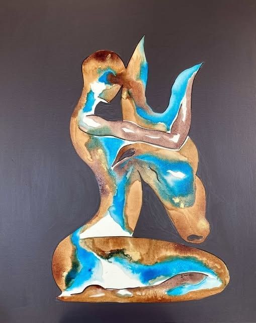 "Contre toi". Sur toile châssis lin de 50x40cm. Encres, acrylique.