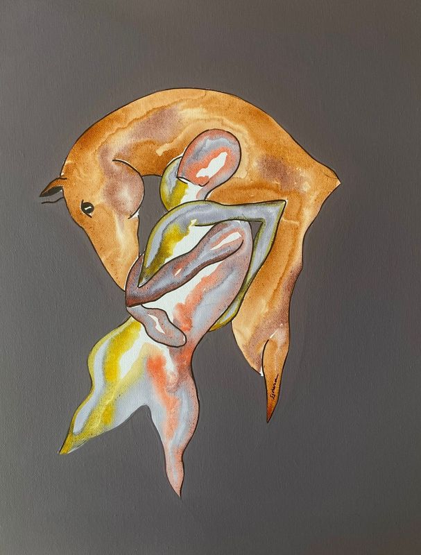 "Vivre dans votre amour"... Réalisation sur toile châssis lin 50 par 40cm Acrylique, encres.