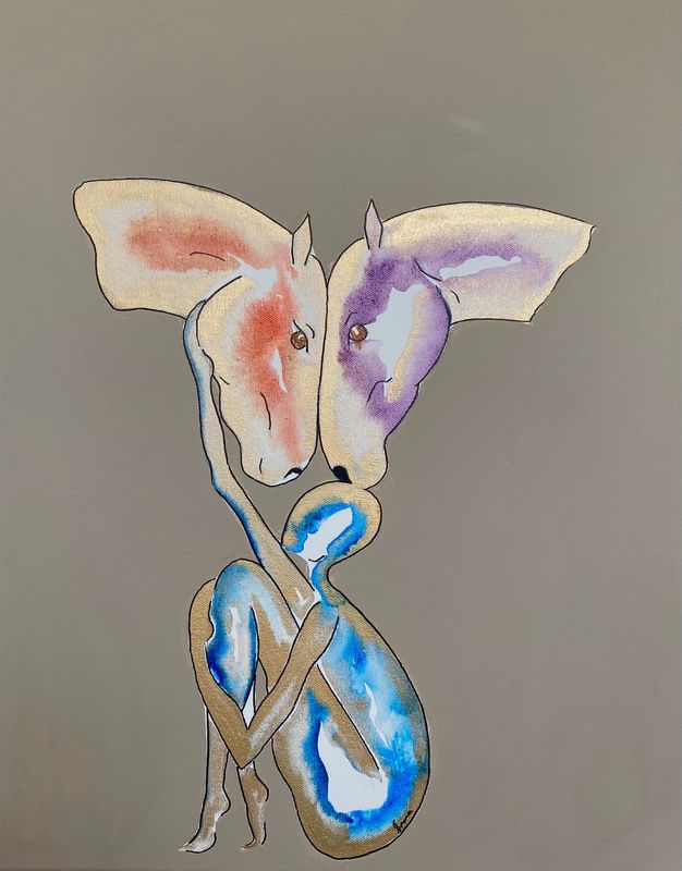 "Sous votre sagesse"...  Réalisation sur toile châssis lin 50 par 40cm  Acrylique, encres.