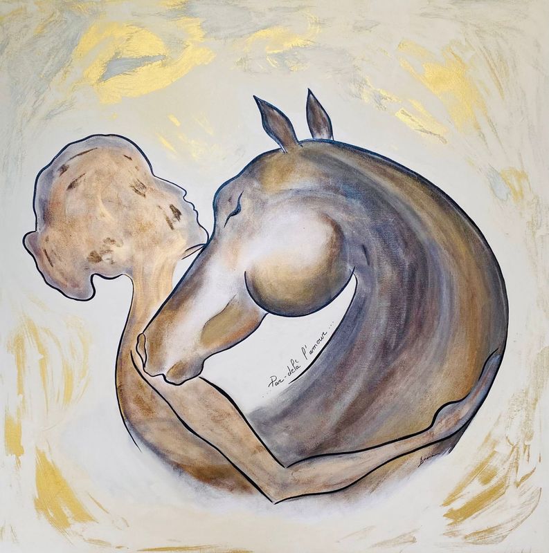 "Harmonie".  Sur toile châssis lin 100x100cm.  Acrylique, pastels, fusains, poudre or. Vernis