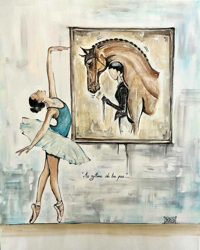 "Le rythme de tes pas..". Sur toile châssis coton 50x40cm. Acrylique, pastels, encres.