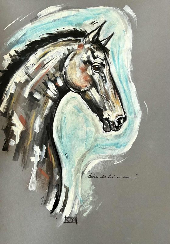 "Faire de toi ma vie". Sur papier gris 250gr 42x29,5cm. Acrylique, pastels, encres...