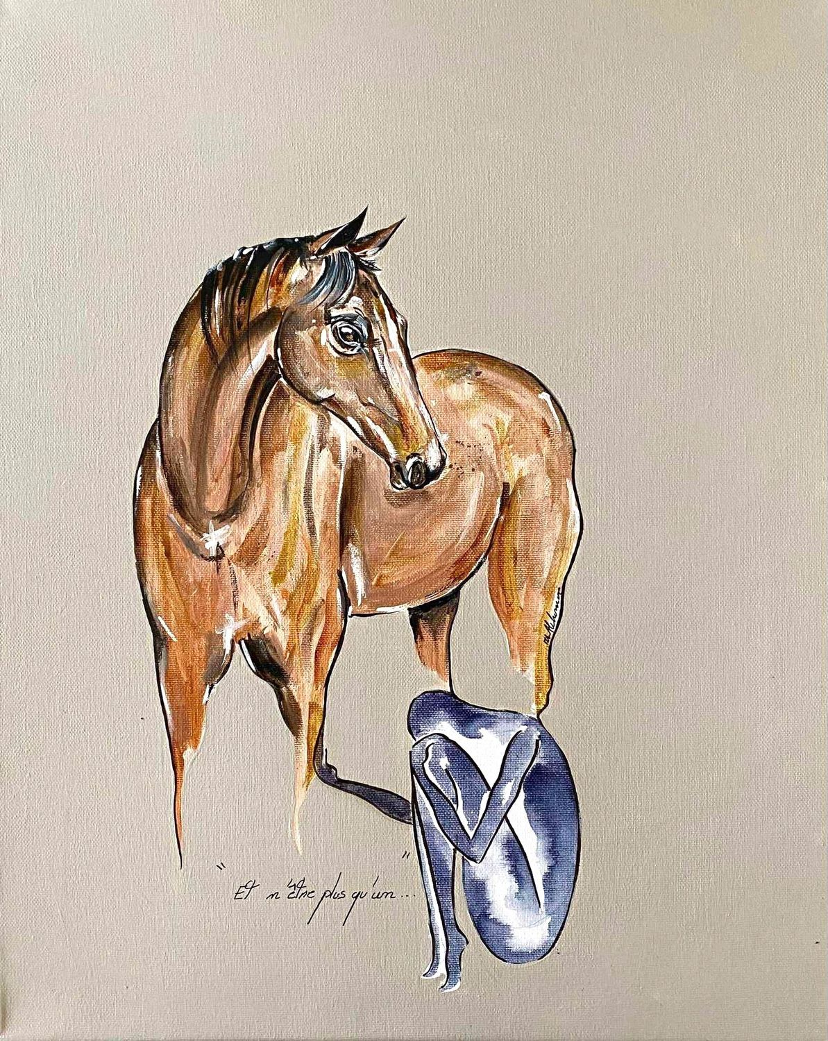 "Et n'être plus qu'un". Réalisation sur toile châsssis 50x40cm. Acrylique, encres.