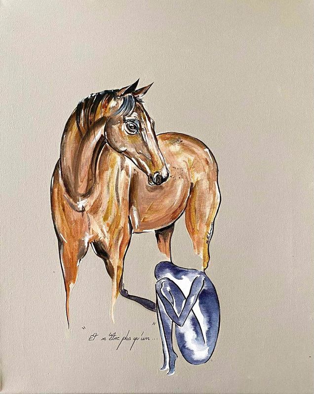 "Et n'être plus qu'un". Réalisation sur toile châsssis 50x40cm. Acrylique, encres.