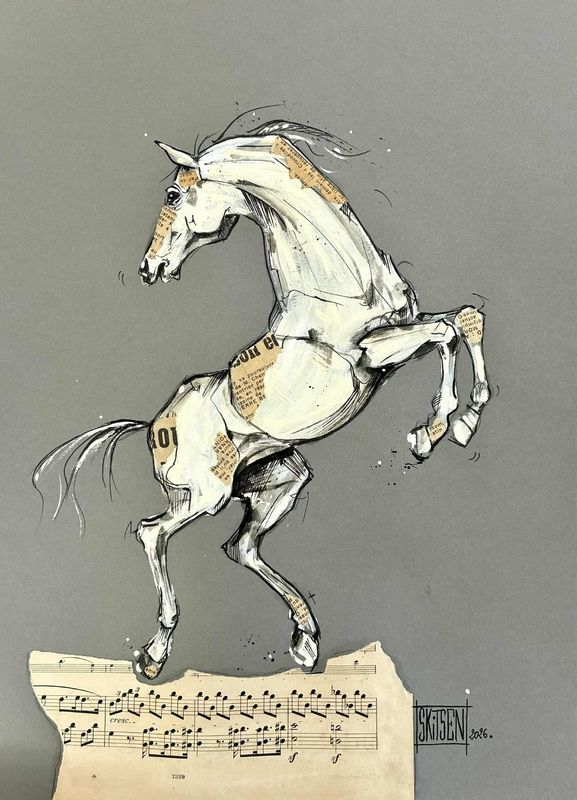 "La danse". Sur papier Gris 250gr 42x29,5cm. 1crylique, encres, collages.