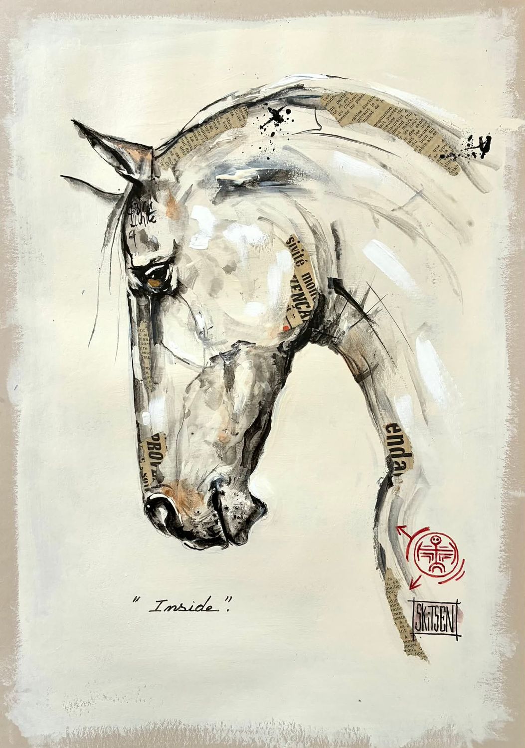 "Inside". (à l'intérieur). Sur papier écru 250gr 42x29,5cm. Acrylique, encres....