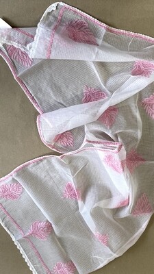 Kota white stole with light pink work