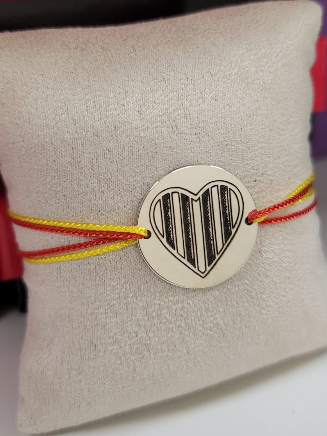 Bracelet Mon Cœur est Catalan®, Argent Massif, Cordons Rouge et Jaune