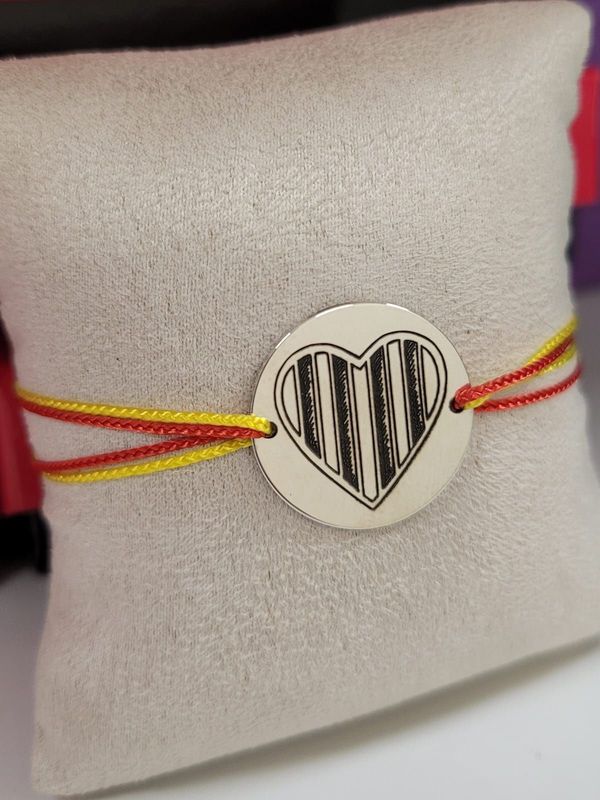 Bracelet Mon Cœur est Catalan®, Argent Massif, Cordons Rouge et Jaune