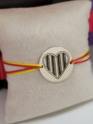Bracelet Mon Cœur est Catalan® en Argent Massif, Cordons Rouge et Jaune Bracelet Mon Cœur est Catalan® en Argent Massif, Cordons Rouge et Jaune