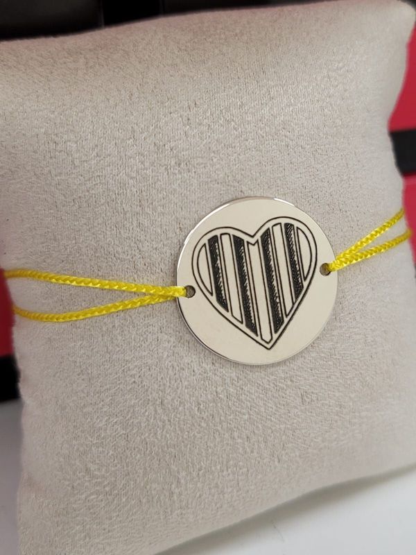 Bracelet Mon Cœur est Catalan®,  Argent Massif, Cordon Jaune