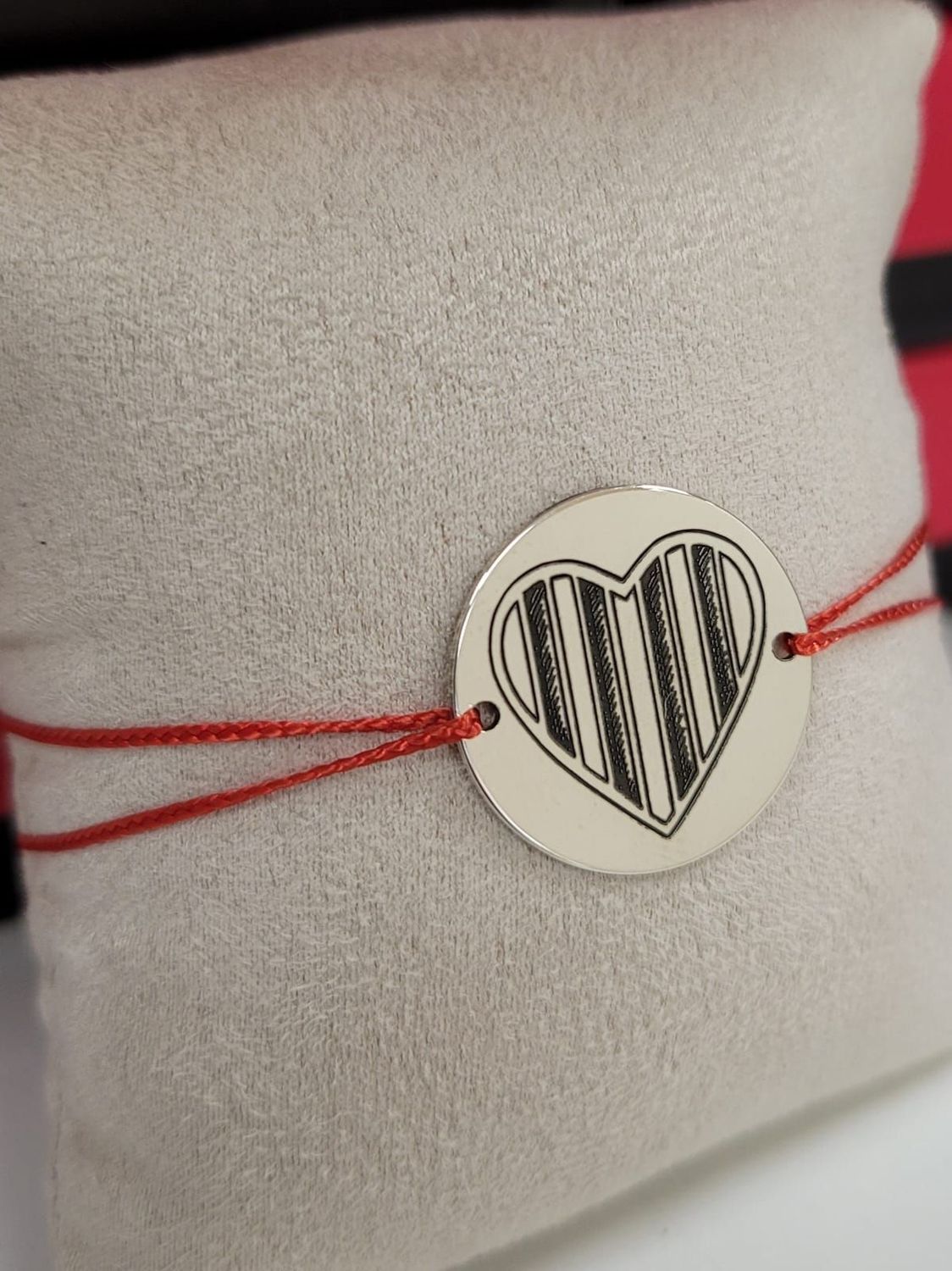 Bracelet Mon Cœur est Catalan®, Argent Massif, Cordon Rouge