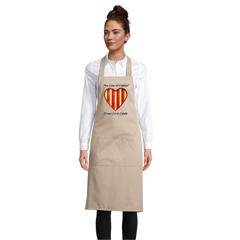 Tablier Unisexe Beige "Mon Cœur est Catalan"