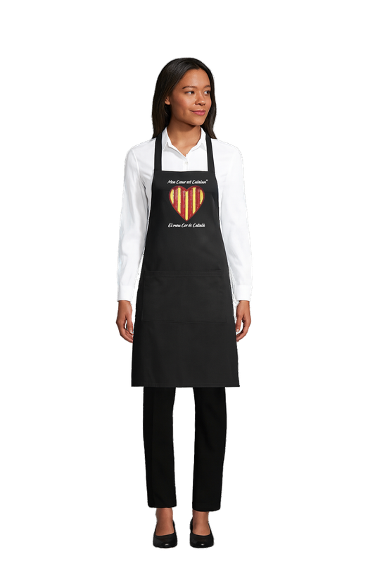 Tablier Unisexe Noir "Mon Cœur est Catalan"