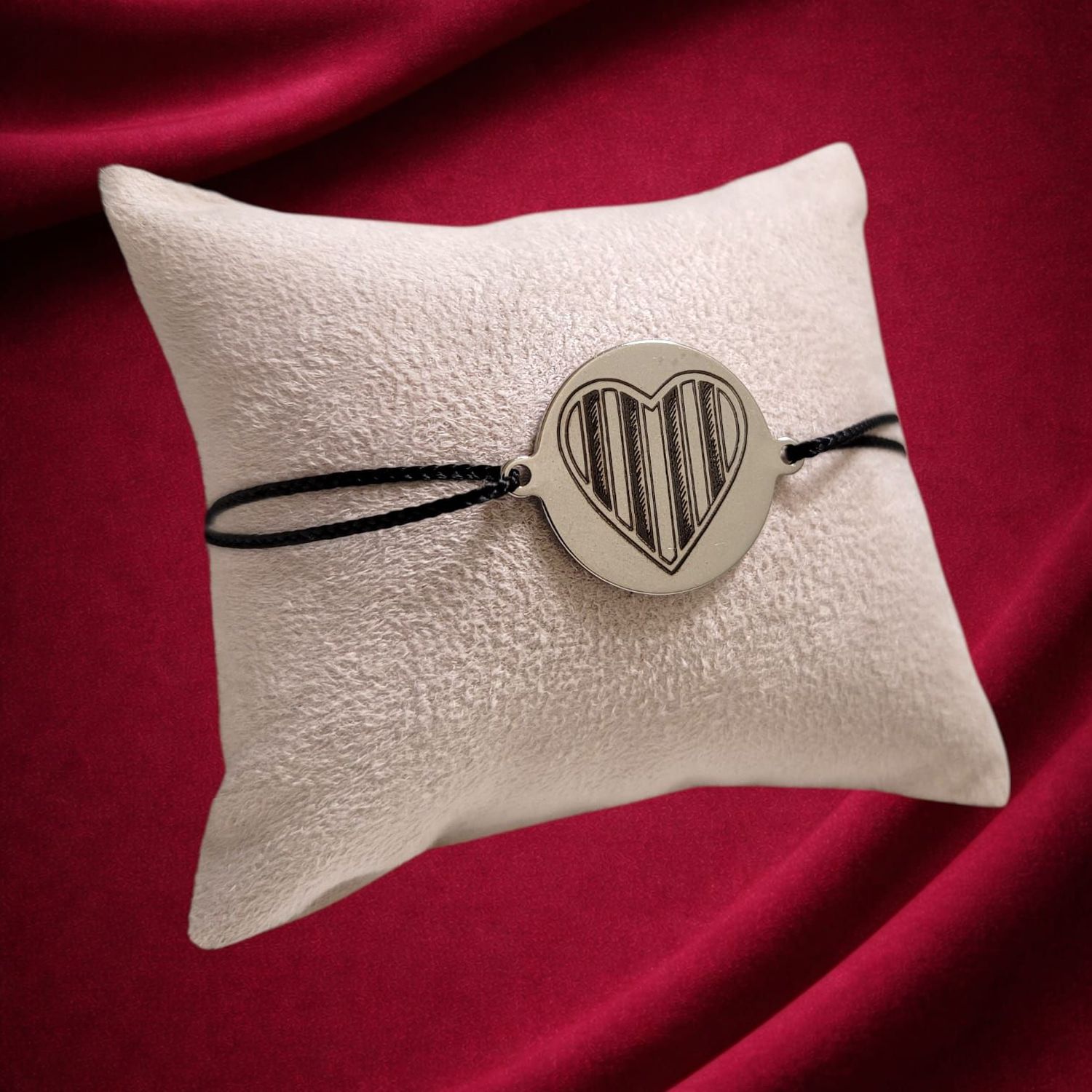 Bracelet Mon Cœur est Catalan® (Dessin) en Acier inoxydable, Cordon Noir Bracelet Mon Cœur est Catalan® (Dessin) en Acier inoxydable, Cordon Noir