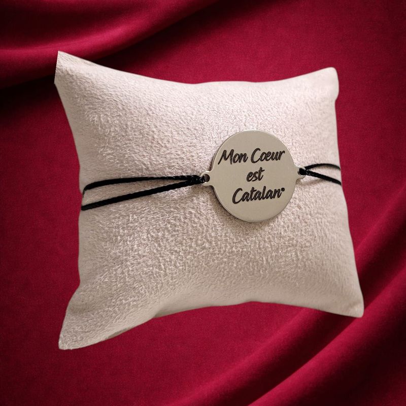 Bracelet Mon Cœur est Catalan® (Texte) en Acier inoxydable, Cordon Noir