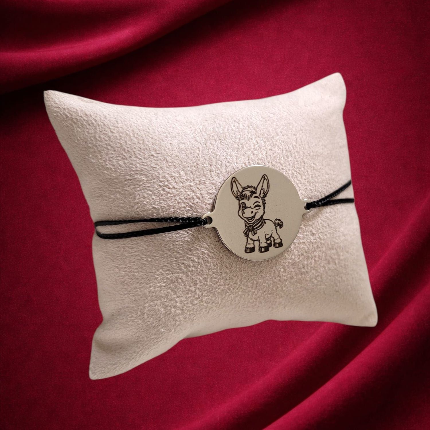 Bracelet Burro Catalan en Acier inoxydable, Cordon Noir Bracelet Burro Catalan en Acier inoxydable, Cordon Noir