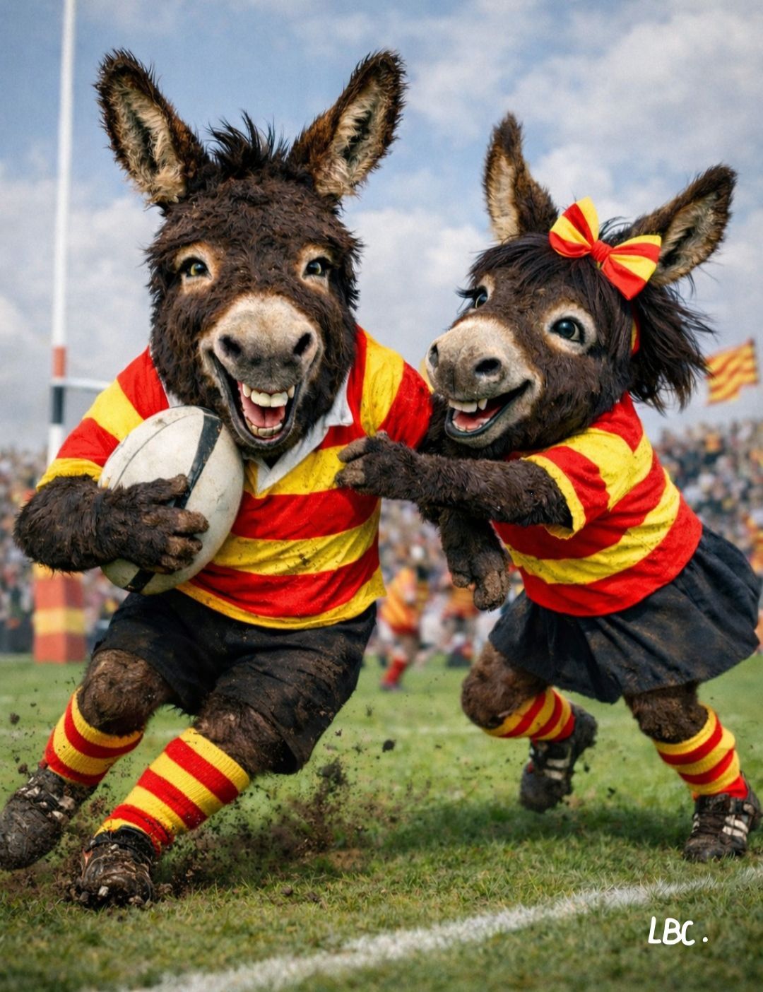 Cadre 30x40 cm "Ruquet et Bunyete jouent au Rugby"