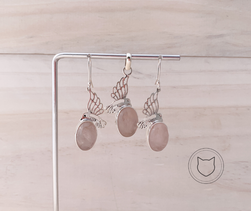 SET DE PLATA 925 (ARETES Y DIJE) Y CUARZO ROSA SE0728M38