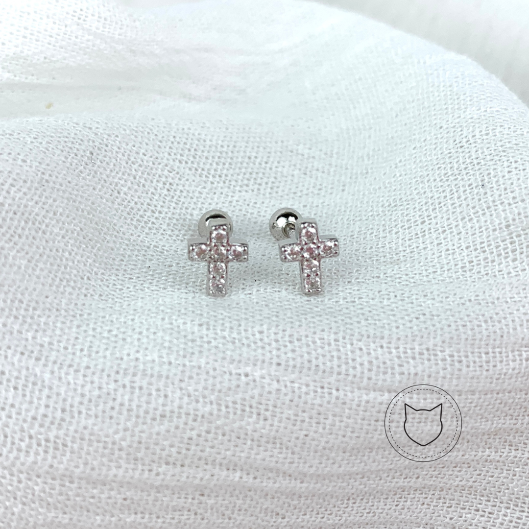 ARETES CRUZ DE PLATA 925 RODINADA Y CRISTALES AB0025L22